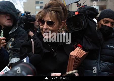 Ehemaliger Gouverneur Von Alaska Sarah Palin vor dem Bundesgericht in New York am 3. Februar 2022. (Foto von Molly Crane-Newman/New York Daily News/TNS/Sipa USA) Quelle: SIPA USA/Alamy Live News Stockfoto