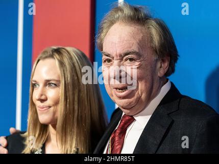 New York, NY - 10. Februar 2022: Imogen Lloyd Webber und Sir Andrew Lloyd Webber nehmen an der Eröffnungsnacht von „The Music man“ am Broadway im Winter Garden Theatre Teil Stockfoto