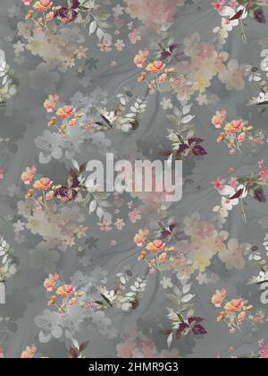 Nahtloses Blumenmuster mit Marmorhintergrund Stockfoto