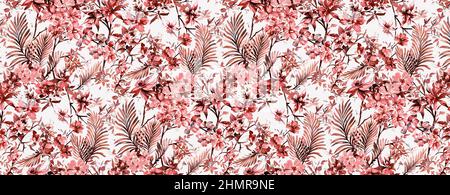 Blumen und Blätter Textilmuster Stockfoto