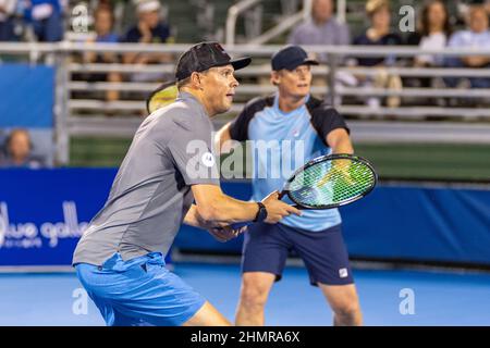 Florida, USA. 11th. Februar 2022. Bob Bryan, Mike Bryan gegen Luke Jensen, Wayne Ferreira während ATP Champions, Legends Tour bei den Delray Beach Open 2022 von Vitacost.com Credit: Yaroslav Sabitov/YES Market Media/Alamy Live News Stockfoto