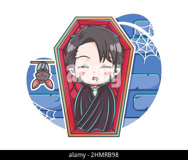 Niedlichen Vampir schlafen mit einem Fledermaus Cartoon Illustration Stock Vektor