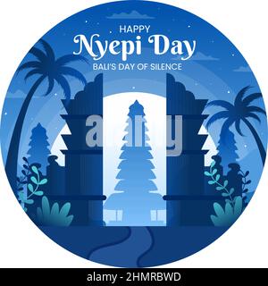 Happy Nyepi Day oder Balis Schweigen zu Hindu-Zeremonien im Hintergrund des Tempels oder Pura Illustration geeignet für Poster Stock Vektor