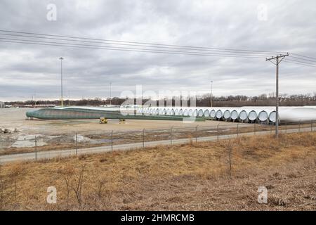 In der Windturbinenschaufelfabrik von Siemens Gamesa in Fort Madison, Iowa, wurde im Februar 2022 ein Personalabbau angekündigt. Stockfoto