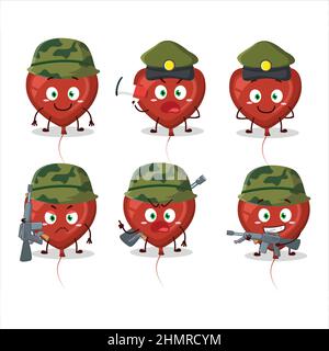 Ein charmanter Soldat rot Liebe Ballon Cartoon Bild bringen eine Waffe Maschine. Vektorgrafik Stock Vektor