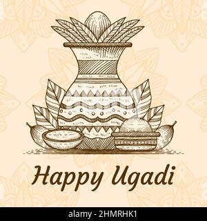 Happy Ugadi handgezeichnete Illustration Stock Vektor