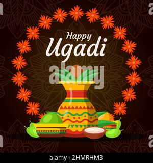 Happy Ugadi Design Illustration mit Blumen Stock Vektor