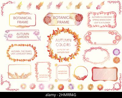 Botanische Rahmen in Herbstfarben, isoliert auf weißem Hintergrund. Vektorgrafik. Stock Vektor