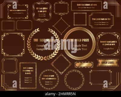 Goldfarbene Vintage-Rahmen, isoliert auf dunklem Hintergrund. Vektorgrafik. Stock Vektor