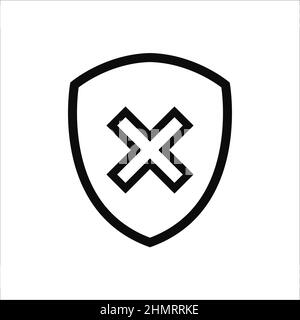 Schutzschild-Prüfzeichen falsches Symbol oder Schutzschild Gefahrensymbol mit Kreuzsymbol. Vektorgrafik Clipart. Stock Vektor