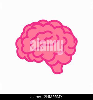 Pink Human Brain oder Mind Line Art Farbsymbol für Apps und Websites auf weißem Hintergrund. Vektorgrafik Clipart. Stock Vektor