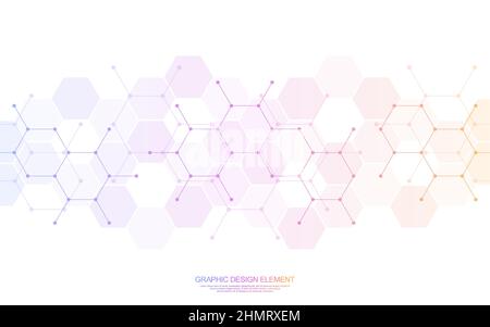 Abstrakter Hintergrund von Hexagonen-Muster und chemischer Technik, genetische Forschung, molekulare Struktur. Vektorgrafik für Innovationstechnologie Stock Vektor