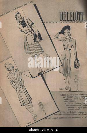 Weltkrieg ii, Werbung, historisch, Grafik-Design, Illustration, Ephemra, 1940s Modemagazin, Bekleidung, Publikation, 1940s, 1943 Zeitschrift, 20th Jahrhundert, Archiv, Kunstwerk, Design, Grafik, Kulturerbe, Geschichte, l ayout, Nostalgie, Kleidung, Damen, Dame, Zeitschrift, Stil, Stil Zeitschrift, Werbung, Anzeigen, Werbung, Werbung, Werbung, Mantel, Mäntel, weiblich, weiblich, Kleidung, Veröffentlicht, Typografie, Küche, Krieg, war Food, Monochrom, Druck, gedruckt, europa, europäisch, stricken, Dressmaking, Muster. ADDITIONAL-RIGHTS-CLEARANCE-INFO-NOT-AVAILABLE Stockfoto