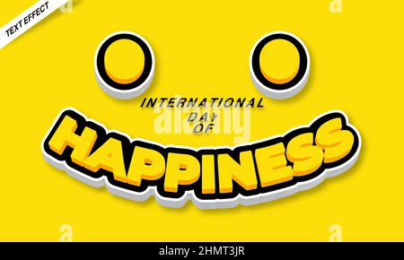 Internationaler Tag des Glücks Text Effekt Design Stock Vektor