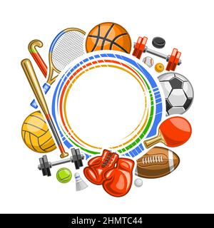 Vector Rahmen für Sportgeräte mit Platz für Text, dekoratives Marketing-Konzept mit Illustration der Vielfalt Sommer Sport-Ausrüstung, Leder-Boxin Stock Vektor