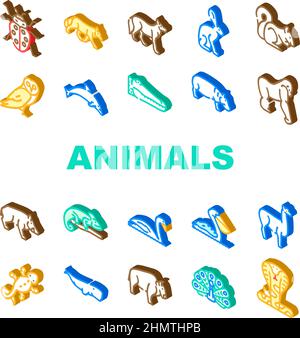 Wilde Tiere, Vögel Und Insekten Symbole Set Vektor Stock Vektor