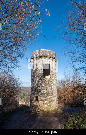 Broadwoods Folly oder Tower on Box Hill, Surrey, England, Großbritannien Stockfoto