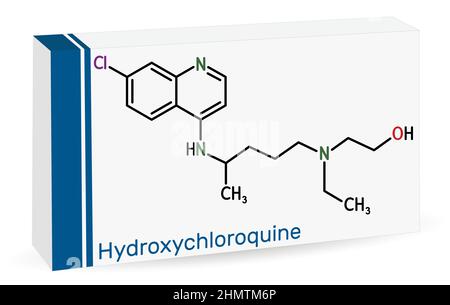 Hydroxychloroquin-Molekül. Es handelt sich um antimalariale Medikamente, die zur Behandlung von Malaria, COVID-19, rheumatoider Arthritis und Lupus erythematodes verwendet werden. Skelettchemie Stock Vektor