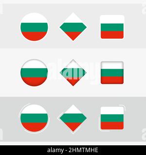 Bulgarien Flaggen-Symbole gesetzt, Vektor-Flagge von Bulgarien. Drei Versionen von Icon. Stock Vektor