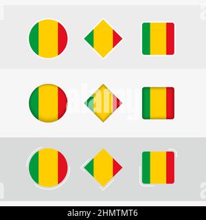 Mali Flag Symbole gesetzt, Vektor-Flagge von Mali. Drei Versionen von Icon. Stock Vektor