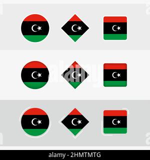 Libyen Flaggen-Symbole gesetzt, Vektor-Flagge von Libyen. Drei Versionen von Icon. Stock Vektor