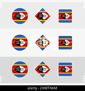 Swasiland Flag Icons gesetzt, Vektorflagge von Swasiland. Drei Versionen von Icon. Stock Vektor