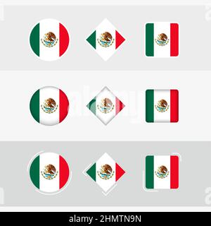 Symbole für Mexiko-Flagge gesetzt, Vektorflagge von Mexiko. Drei Versionen von Icon. Stock Vektor