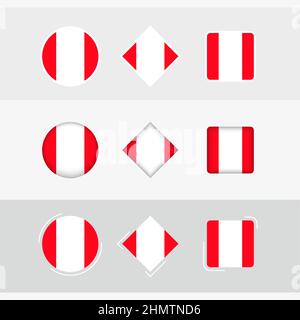 Peru Flaggen-Symbole gesetzt, Vektor-Flagge von Peru. Drei Versionen von Icon. Stock Vektor