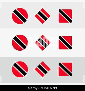 Symbole für die Flagge von Trinidad und Tobago, Vektorflagge von Trinidad und Tobago. Drei Versionen von Icon. Stock Vektor
