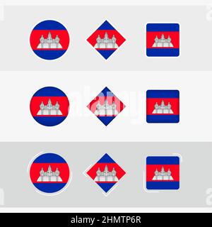 Cambodia Flag Icons gesetzt, Vektorflagge von Kambodscha. Drei Versionen von Icon. Stock Vektor