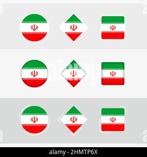 Symbole für die iranische Flagge gesetzt, Vektorflagge des Iran. Drei Versionen von Icon. Stock Vektor