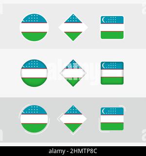 Usbekische Flaggensymbole gesetzt, Vektorflagge von Usbekistan. Drei Versionen von Icon. Stock Vektor