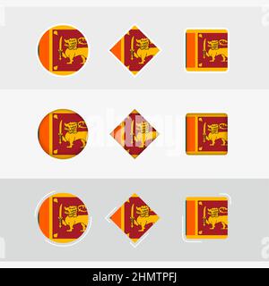 Symbole für Sri Lanka-Flagge gesetzt, Vektorflagge von Sri Lanka. Drei Versionen von Icon. Stock Vektor