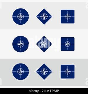 NATO-Flaggensymbole gesetzt, Vektorflagge der NATO. Drei Versionen von Icon. Stock Vektor