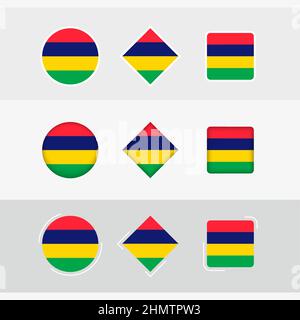 Mauritius Flaggensymbole gesetzt, Vektorflagge von Mauritius. Drei Versionen von Icon. Stock Vektor