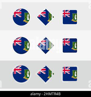 Symbole für britische Jungferninseln gesetzt, Vektorflagge der Britischen Jungferninseln. Drei Versionen von Icon. Stock Vektor
