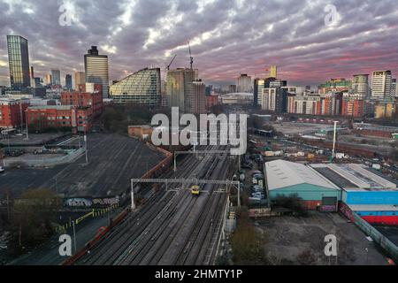 Sonnenaufgang im Stadtzentrum von Manchester Stockfoto