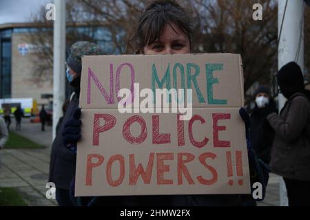 Newcastle, Großbritannien. 12.. Februar 2022. UK Governments Police Bill Demo, Civic Center, Newcastle upon Tyne, Großbritannien, 12.. Februar 2022, Kredit: DEW/Alamy Live Nachrichten Stockfoto