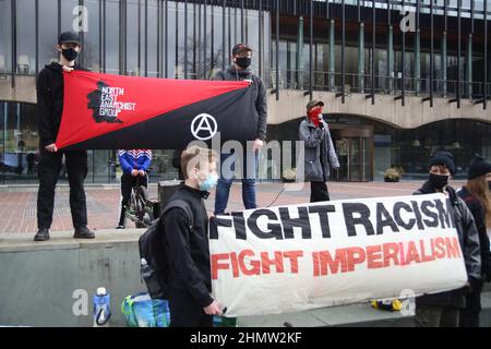 Newcastle, Großbritannien. 12.. Februar 2022. UK Governments Police Bill Demo, Civic Center, Newcastle upon Tyne, Großbritannien, 12.. Februar 2022, Kredit: DEW/Alamy Live Nachrichten Stockfoto