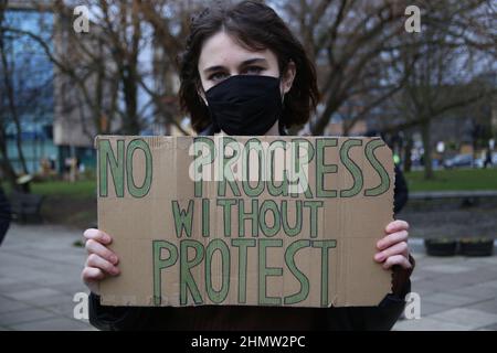 Newcastle, Großbritannien. 12.. Februar 2022. UK Governments Police Bill Demo, Civic Center, Newcastle upon Tyne, Großbritannien, 12.. Februar 2022, Kredit: DEW/Alamy Live Nachrichten Stockfoto