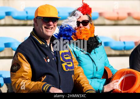 Amsterdam, Niederlande. 12th. Februar 2022. AMSTERDAM, NIEDERLANDE - 12. FEBRUAR: Fans des niederländischen Teams während des Rugby-Europa-Meisterschaftsspiel zwischen den Niederlanden und Georgien im Nationaal Rugby Centrum Amsterdam am 12. Februar 2022 in Amsterdam, Niederlande (Foto von Hans van der Valk/Orange Picics) Credit: Orange Pics BV/Alamy Live News Stockfoto