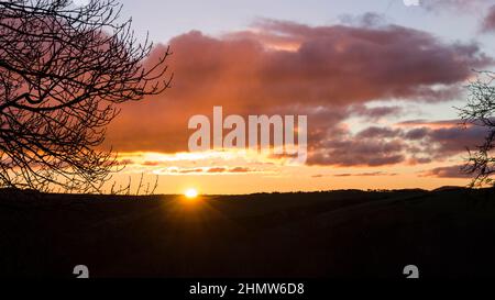 Europa, Frankreich, Lozère, Soleil couchant La Garde Guérin Stockfoto