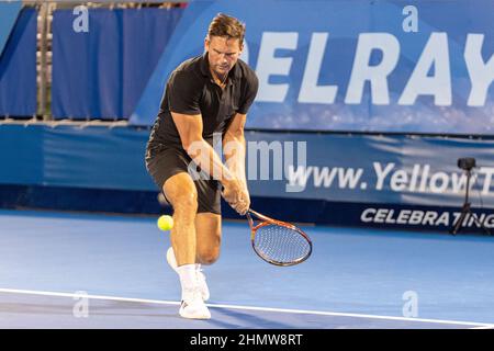 Delray Beach, Usa. 11th. Februar 2022. Jan-Michael Gambill (USA) bei der ATP Champions, Legends Tour bei den Delray Beach Open 2022 in Florida in Aktion gesehen. Endergebnis; Tommy Haas 1:0 Jan-Michael Gambill. Kredit: SOPA Images Limited/Alamy Live Nachrichten Stockfoto