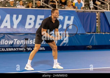 Delray Beach, Usa. 11th. Februar 2022. Jan-Michael Gambill (USA) bei der ATP Champions, Legends Tour bei den Delray Beach Open 2022 in Florida in Aktion gesehen. Endergebnis; Tommy Haas 1:0 Jan-Michael Gambill. Kredit: SOPA Images Limited/Alamy Live Nachrichten Stockfoto