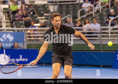 Delray Beach, Usa. 11th. Februar 2022. Jan-Michael Gambill (USA) bei der ATP Champions, Legends Tour bei den Delray Beach Open 2022 in Florida in Aktion gesehen. Endergebnis; Tommy Haas 1:0 Jan-Michael Gambill. Kredit: SOPA Images Limited/Alamy Live Nachrichten Stockfoto