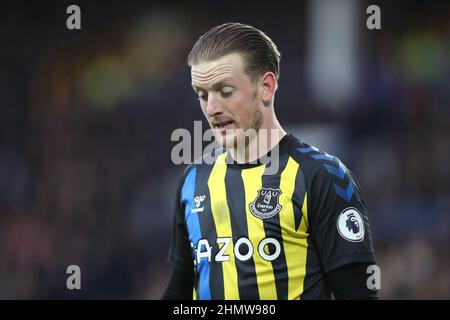 LIVERPOOL, GROSSBRITANNIEN. FEB 12th Jordan Pickford von Everton während des Premier League-Spiels zwischen Everton und Leeds United im Goodison Park, Liverpool, am Samstag, 12th. Februar 2022. (Kredit: Pat Scaasi | MI Nachrichten) Kredit: MI Nachrichten & Sport /Alamy Live Nachrichten Stockfoto