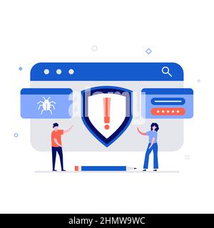 Cyber-Kriminalität und Internet-kriminellen Konzept mit Charakteren. Moderne Vektordarstellung im flachen Stil für Landing Page, mobile App, Poster, Flyer, Templ Stock Vektor