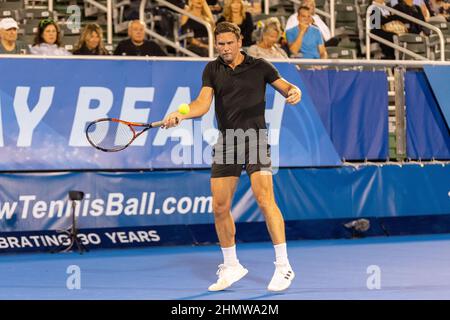 Jan-Michael Gambill (USA) bei der ATP Champions, Legends Tour bei den Delray Beach Open 2022 in Florida in Aktion gesehen. Endergebnis; Tommy Haas 1:0 Jan-Michael Gambill. (Foto von Yaroslav Sabitov / SOPA Images/Sipa USA) Stockfoto