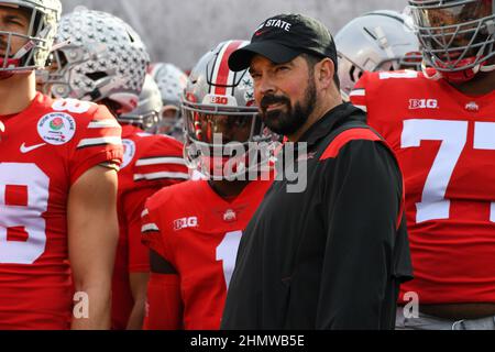 Ohio State Buckeys Cheftrainer Ryan Day während des Rose Bowl Spiels, Samstag, 1. Januar 2022, in Pasadena, Der Bundesstaat Ohio besiegte Utah 48-45. (Dylan Stockfoto