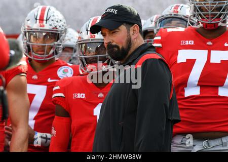 Ohio State Buckeys Cheftrainer Ryan Day während des Rose Bowl Spiels, Samstag, 1. Januar 2022, in Pasadena, Der Bundesstaat Ohio besiegte Utah 48-45. (Dylan Stockfoto